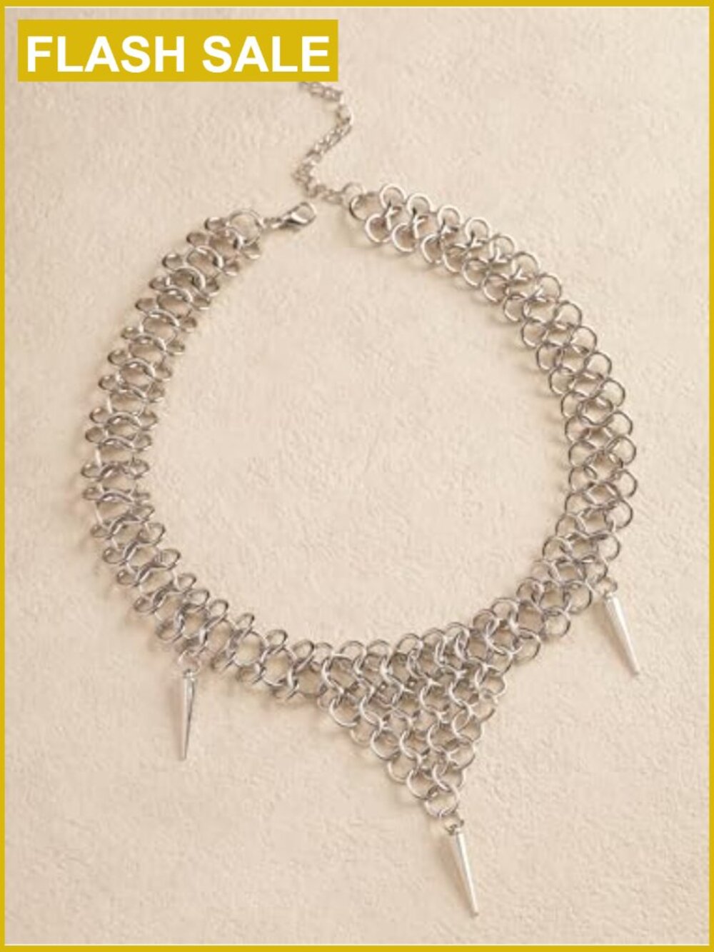 Chunky Spike Choker Necklace, Gothic Emo Punk Grunge Jewelry, Layered - Picture 5 of 7